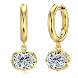East West Oval Moissanite Huggie Drop Earrings 1