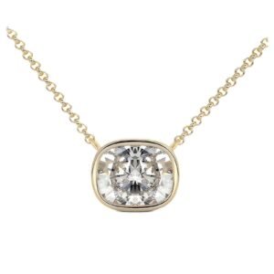 2CT Elongated Cushion D Color Moissanite Necklace East West Bezel 925 Sterling Silver 1