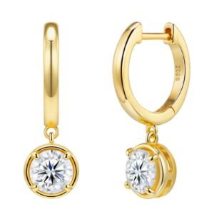 1CT Each Moissanite Huggie Hoop Drop Earrings, 18K Gold Plated 925 Sterling Silver 1