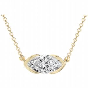 2ct Marquise Cut Moissanite Necklace, Half Bezel 925 Sterling Silver 18k Gold Plated 1