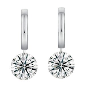 2CT Each Round Moissanite Huggie Earrings, 925 Sterling Silver Drops 1