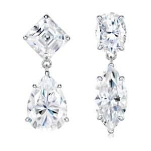Moissanite Dangle Drop Earrings for Women, Fancy Cut 925 Sterling Silver 1