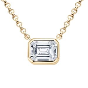 1ct East West Moissanite Pendant Necklace, S925 Emerald Cut Minimalist 1