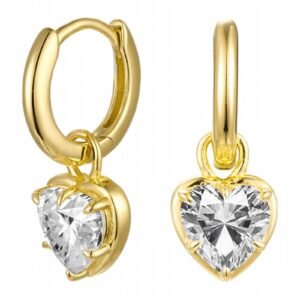 Heart Cut Moissanite Huggie Drop Earrings, 925 Sterling Silver 1