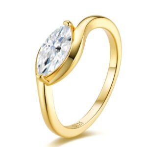 East West Marquise Moissanite Ring, 1ct 925 Sterling Silver Gold Plated 1