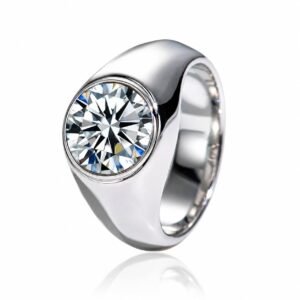 Men's S925 Round Moissanite Ring, Bezel Signet Ring, Modern Statement Ring 1