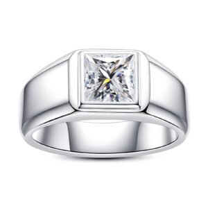 2CT Princess Cut Bezel Moissanite Ring, S925 Modern Signet Statement Ring 1