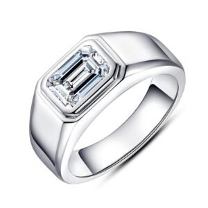 Men's 2 Carat Emerald Cut Moissanite Ring, S925 Bezel Set Signet Ring 1