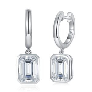 2ct Emerald Cut Moissanite Drop Earrings, 925 Sterling Silver 1