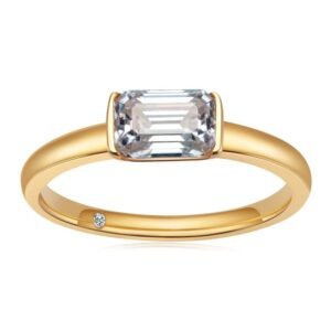 1ct Emerald Cut Moissanite East West Half Bezel Ring, 925 Sterling Silver 1
